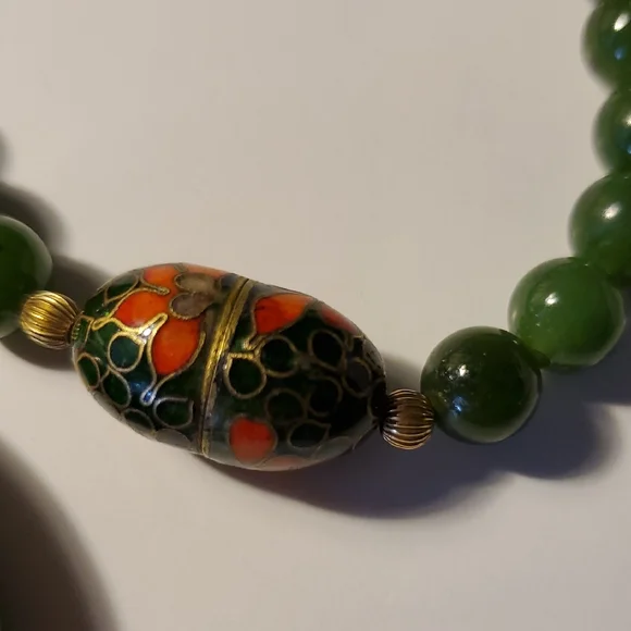 Stunning Vintage Chinese Jade & Carnelian Cloisonne Necklace